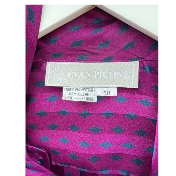 Vintage Evan-Picone Secretary Blouse Magenta Geometric Print Size 10 - Picture 4 of 4